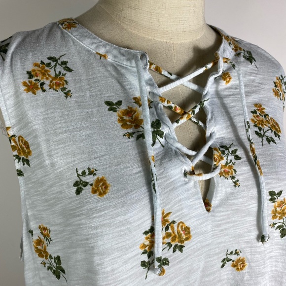 LUCKY BRAND Tie Neck Soft Floral Jersey Loose Fit Tank Womens Large - Picture 2 of 6